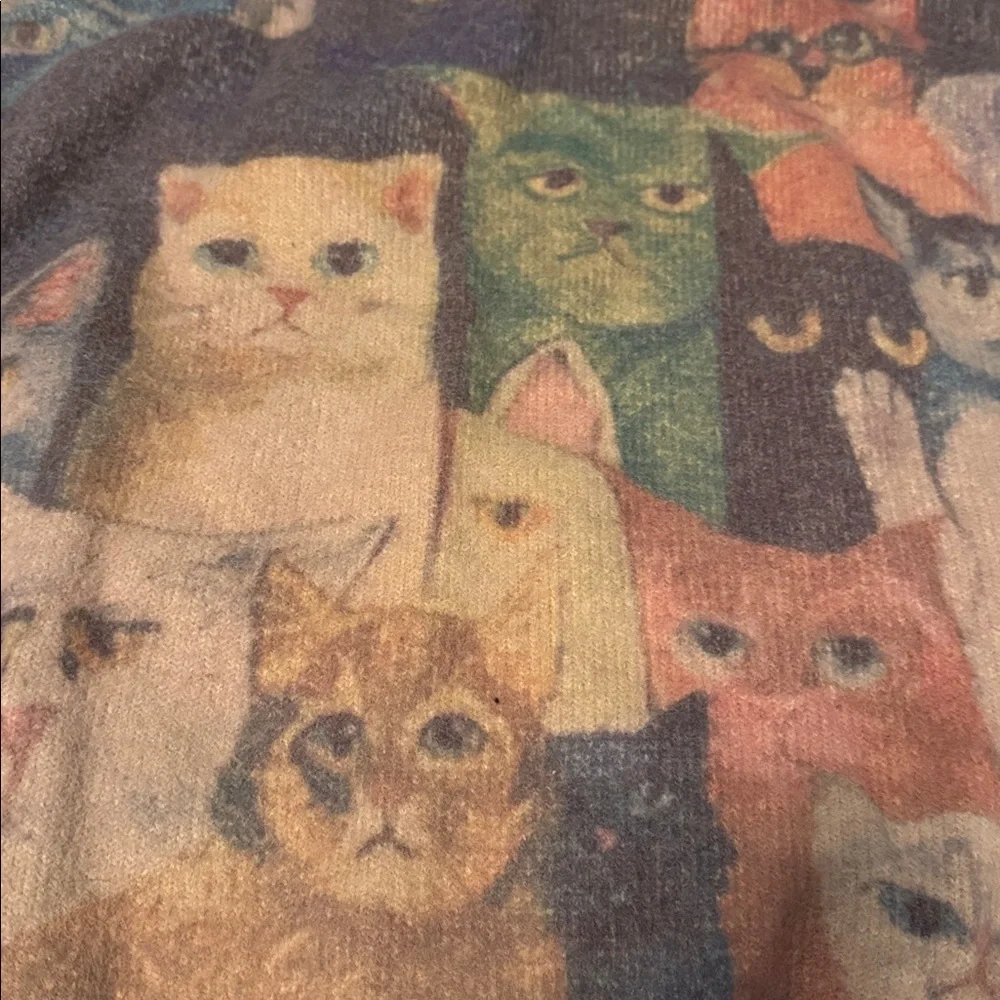 YESNO Art FUNKY CATS Sz L XL 1X Lagenlook SUPER SOFT Furry Sweater Wool